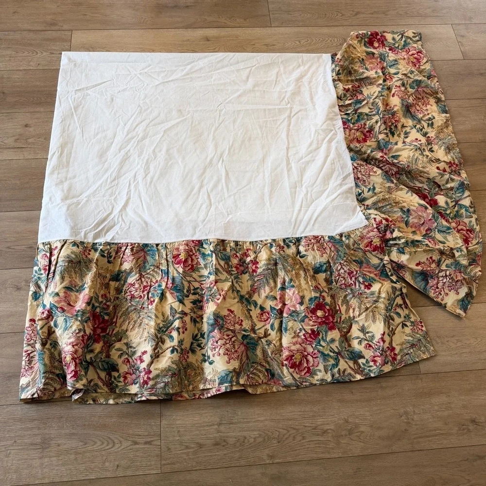 Vtg Ralph Lauren Ruffled Bedskirt Tangier Floral Queen Yellow Romantic Retired